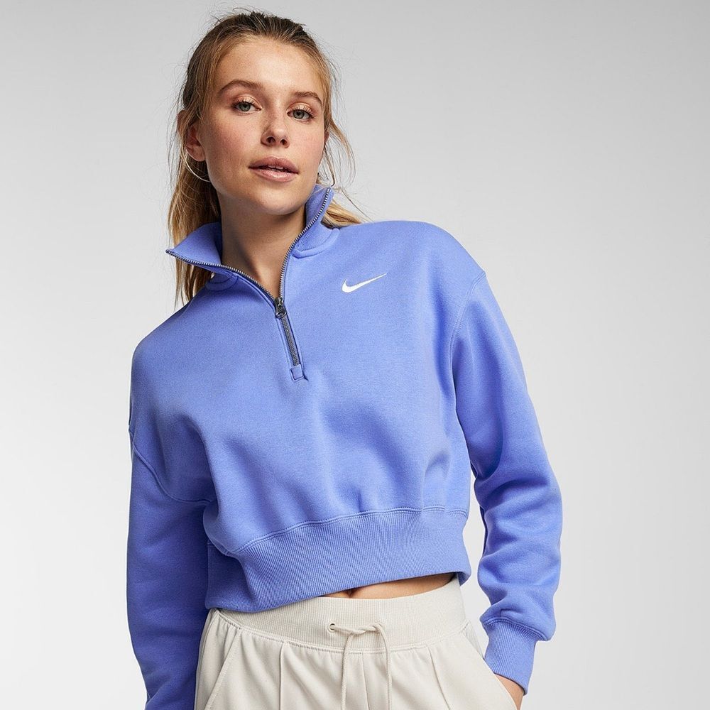 WOMEN'S NIKE PHOENIX FLEECE OVERSIZED HALF-ZIP CROP SWEATSHIRT Polar/Sail Size S